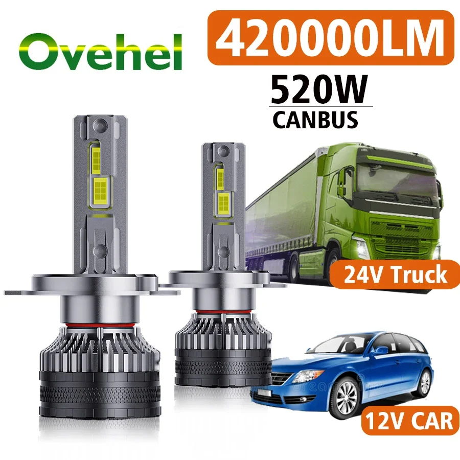 OVEHEL H7 H4 H11 LED Headlight 520W 420000LM High Power Canbus H1 H8 9005 HB3 9006 HB4 HIR2 Lamp 6000K 12V Car Light 24V Truck