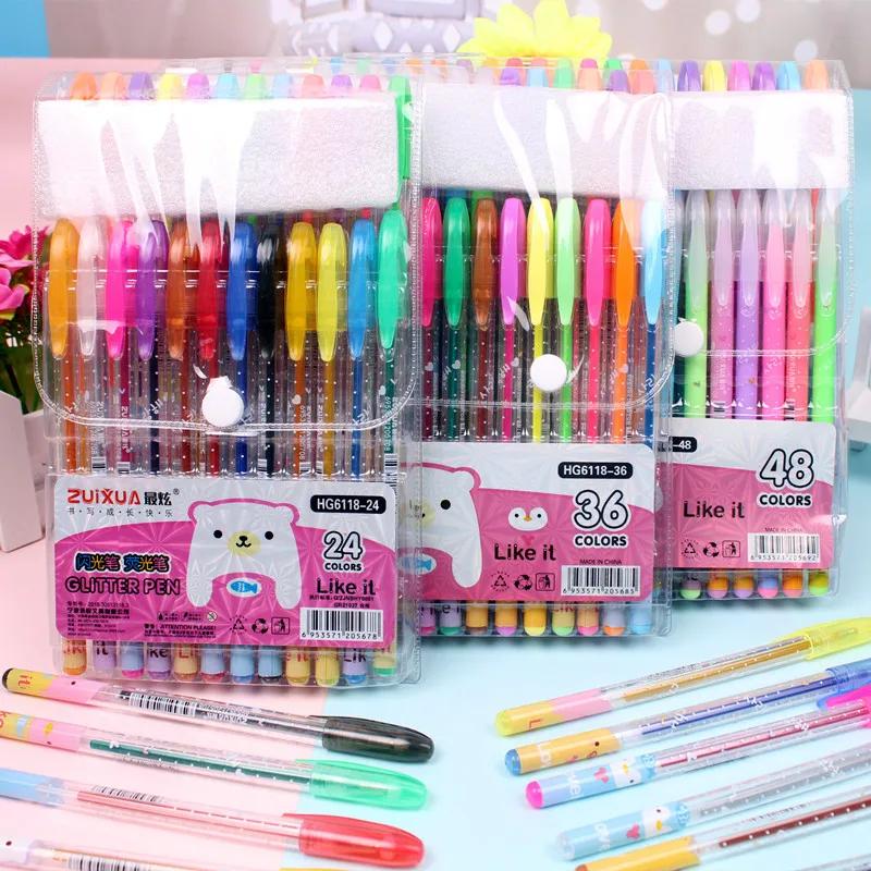 

12/24/36/48/Set Colors Gel Pens Set Glitter Gel Pen For Adult Coloring Books Journals Drawing Doodling Art Markers Set