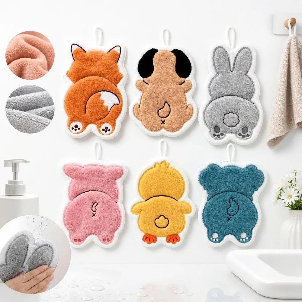 Cute Super Absorbent Hand Towel Animal Back Cartoon Hanging Towel Reusable Coral fleece Kitchen Tools Household