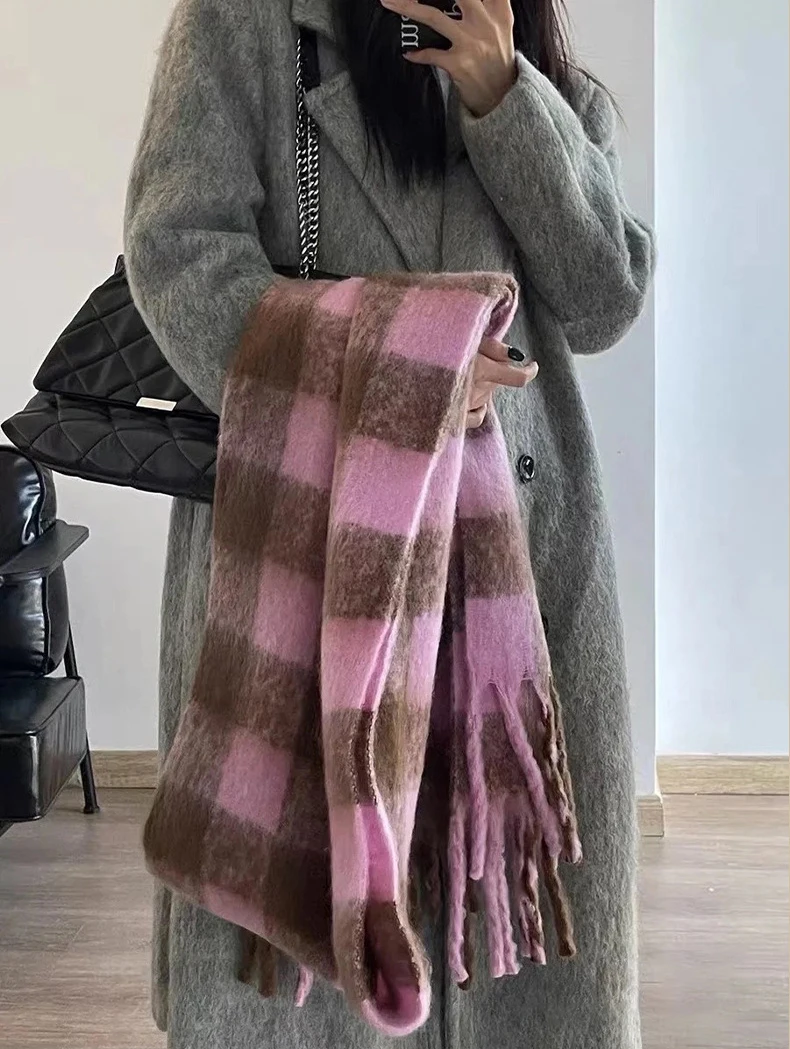 Outono inverno novo xadrez cachecol de grandes dimensões casais vintage versátil quente ao ar livre xale de lã para homens mulheres pashmina