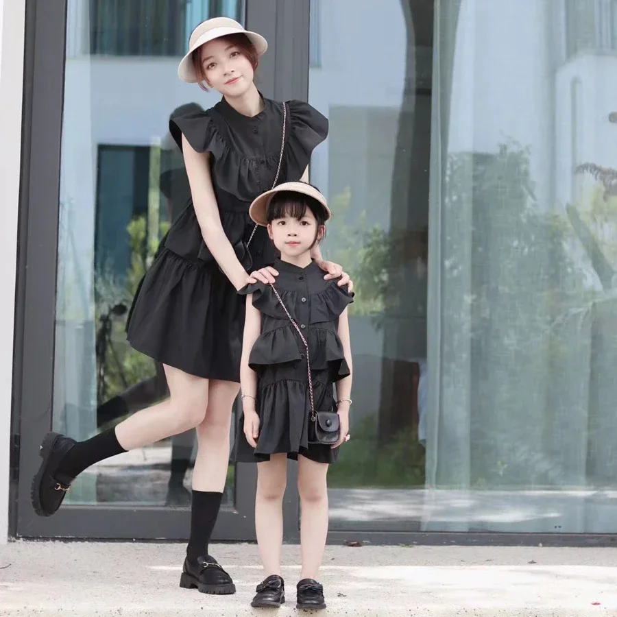 2024 Mother Baby Daughter Matching Ruffle Dressess Baby Girls One Piece Dress For Women\'s Clothing Fashion Parent Child Clothes