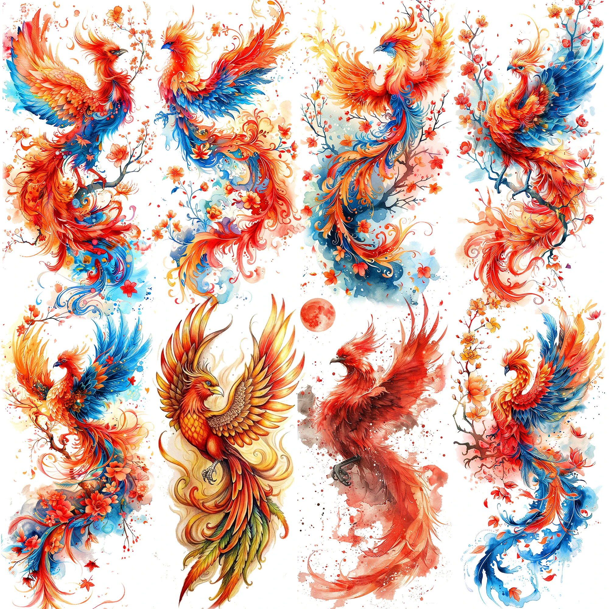 

1 Sheet Watercolor Flying Phoenix Temporary Tattoos For Women Girls Waterproof Realistic Fake Tattoo Sticker 3D Tatoos Body Art