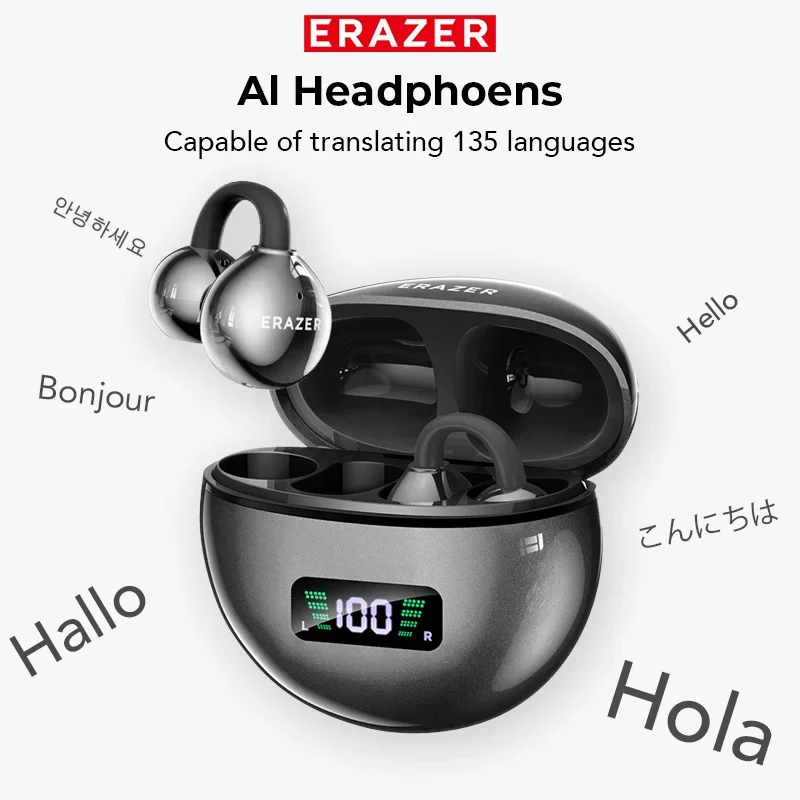 

ERAZER XF55 Bluetooth V6.0 AI Earphones Noise Redution OWS Ear clip Headsets Wireless Headphones Translator Earbuds Longlife