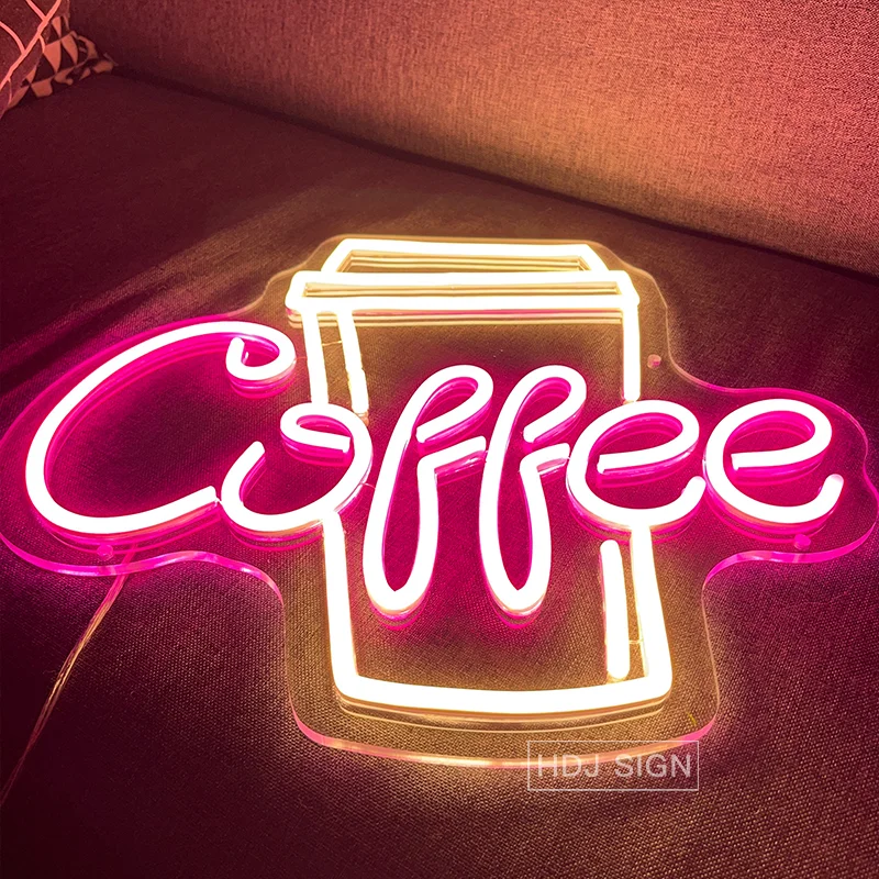 Coffee Neon Sign LED Neon Light for Cafe Coffee Shop Wall Decor Man Cave Sign Wall Art for Bar Shop Home Custom Coffee Decor