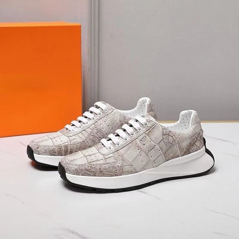 Himalayan White Crocodile Skin Men Shoes European/American Luxury Fashion Casual Sports Shoes Genuine Leather Heighten Shoes Men