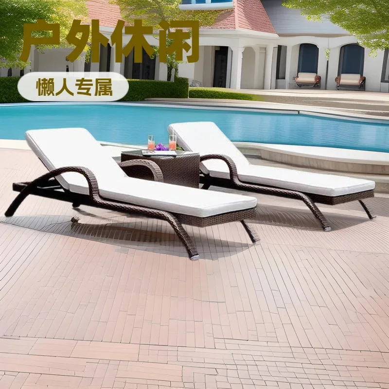 Lettino da esterno Balcone Sedia per il tempo libero in rattan Lettino da cortile esterno Villa Piscina Lettino Sedia da spiaggia pieghevole in rattan