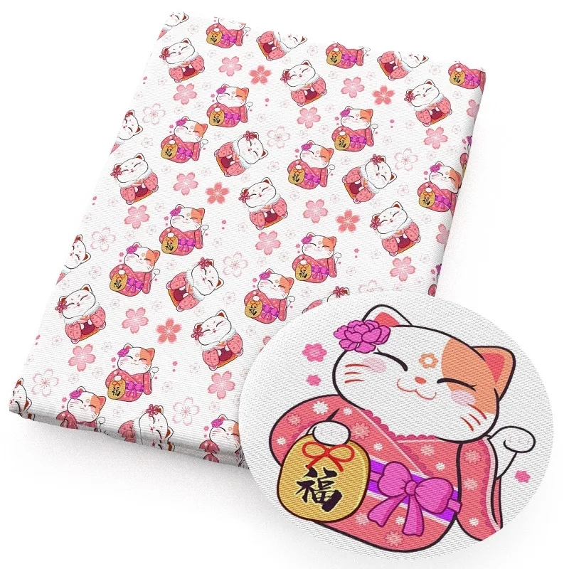 Lucky Cat Ventilate Pure Cotton Printed Fabric for Handmade DIY Shirts Skirts Childrens Clothing Cloth Per Meter Sewing Material