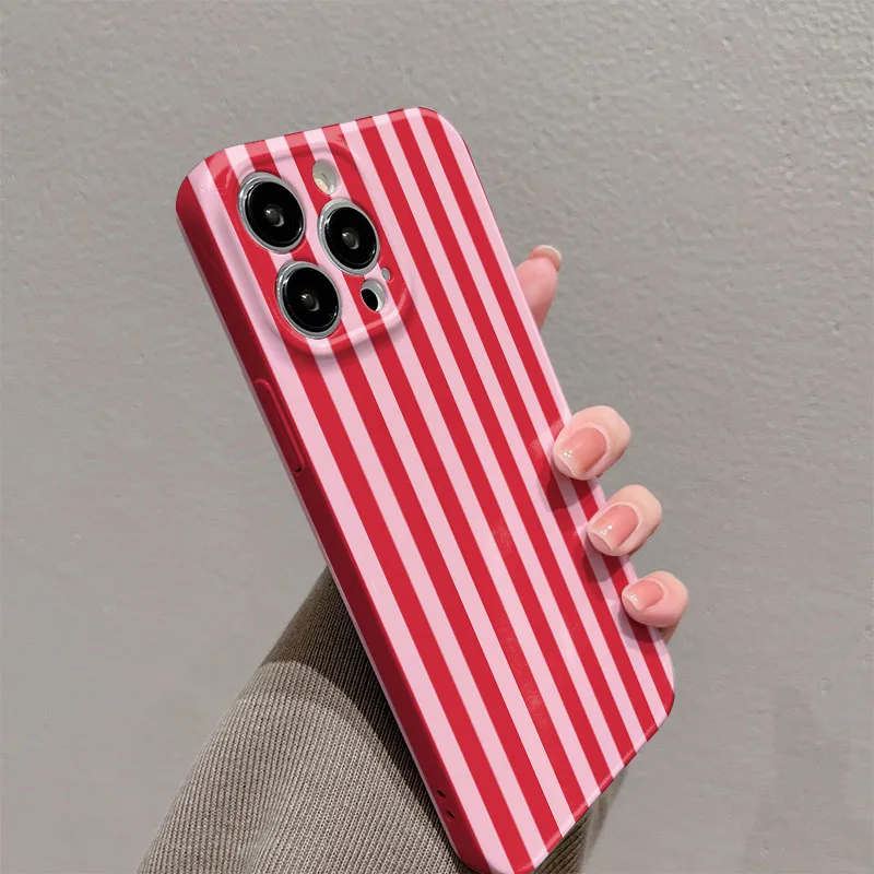 Pink Striped Phone Case for Oppo Reno14 Reno13 Reno12 Reno11 Reno10 Reno8 Reno7 Reno6  F Z T SE Pro 4G 5G Glossy Film Hard PC