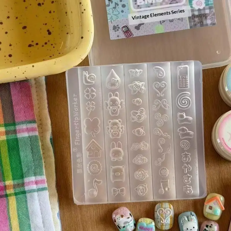 3D Silicone Nail Art Mold With Cute Cartoon Multiple Patterns Nonstick For DIY Nail Decoration Charm Making Tools