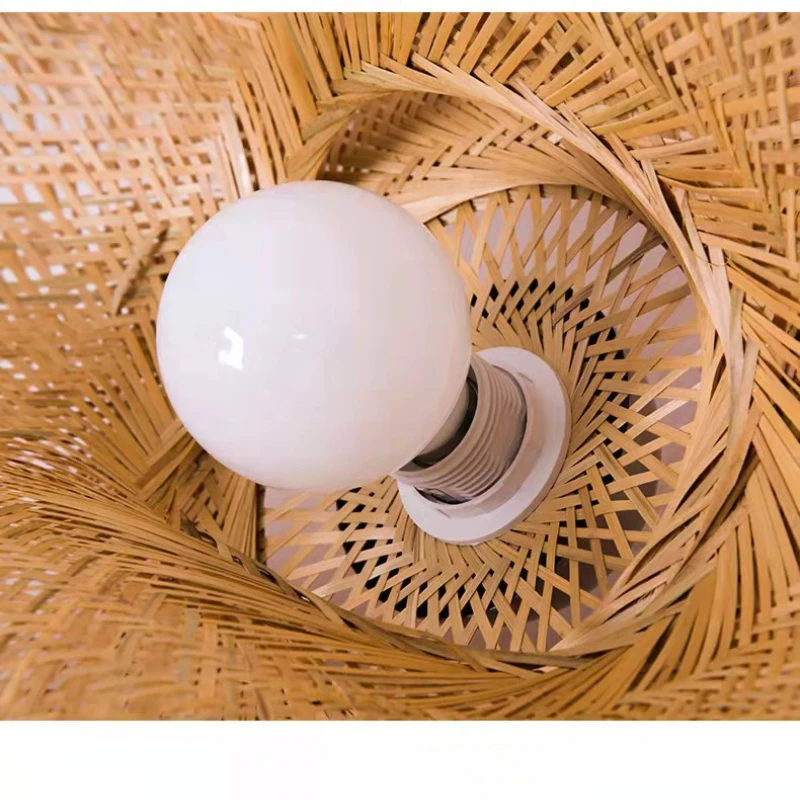 New Chines Style Bamboo Woven Chandelier Tea Room Creative Corridor Bedroom Restaurant Straw Hat Art LED Lighting Fixture