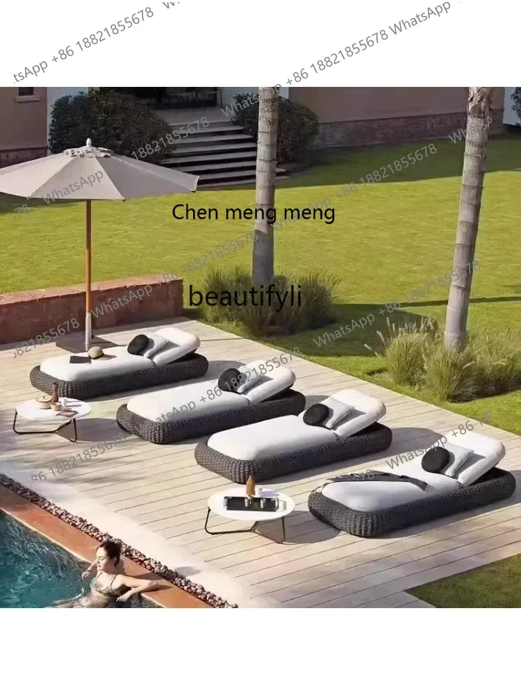 

D178 Swimming Pool Recliner Rattan Hotel Club Lying Bed Sunbathing Beach Chair Outdoor Casual Recliner Waterproof and Sun Protec