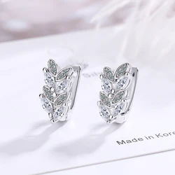925 Sterling Silver New Woman Fashion Jewelry High Quality Crystal Zircon Simple Retro Leaf Short Earrings