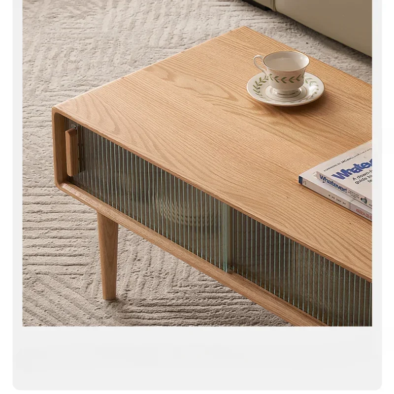 

Solid Wood Coffee Table Small Apartment Living Room Home Tea Table Log Modern Minimalist Glass Tea Table