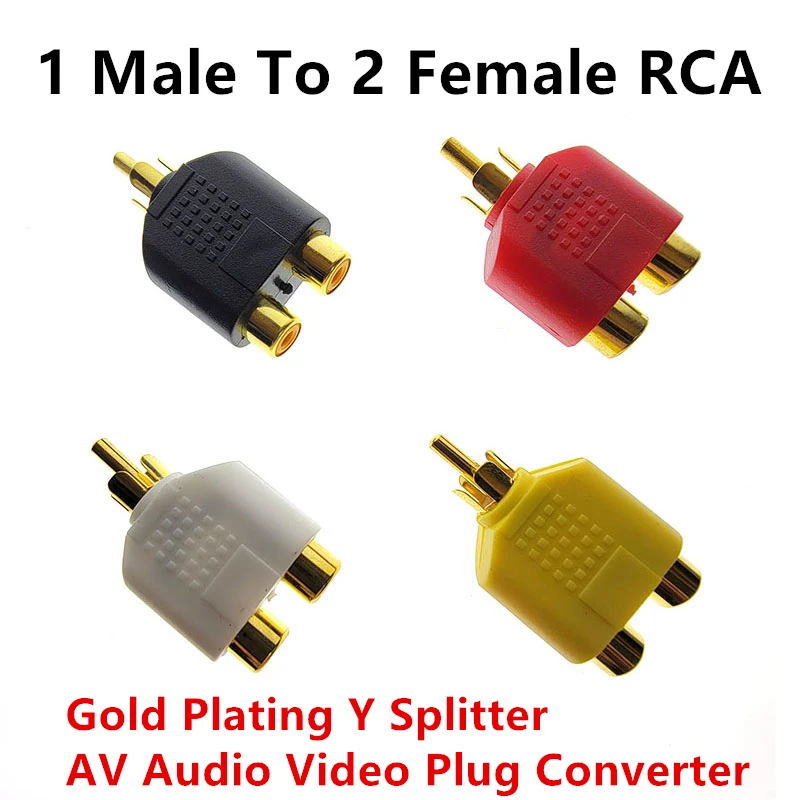 

1 Male To 2 Female RCA Y Splitter Gold Plating AV Audio Video Plug Converter AV Jack RCA Plug To Double Adapter