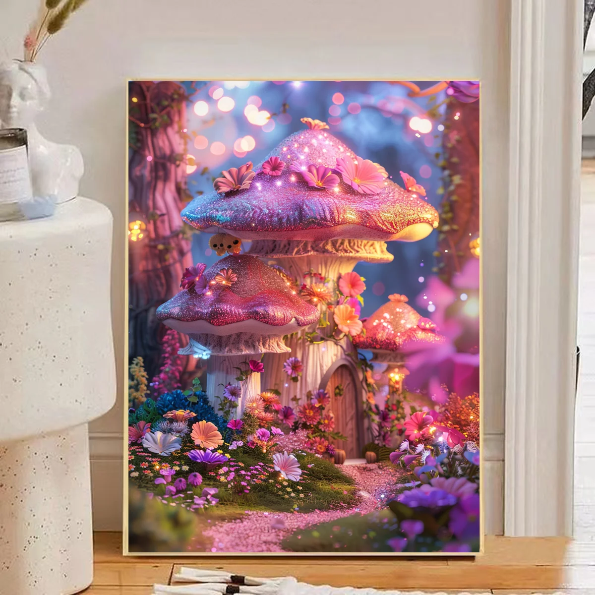 PhotoCustom Painting By Number With Frame Landscape On Canvas Drawing For Adults Diy Mushroom House Wall Decor Ręcznie malowana sztuka