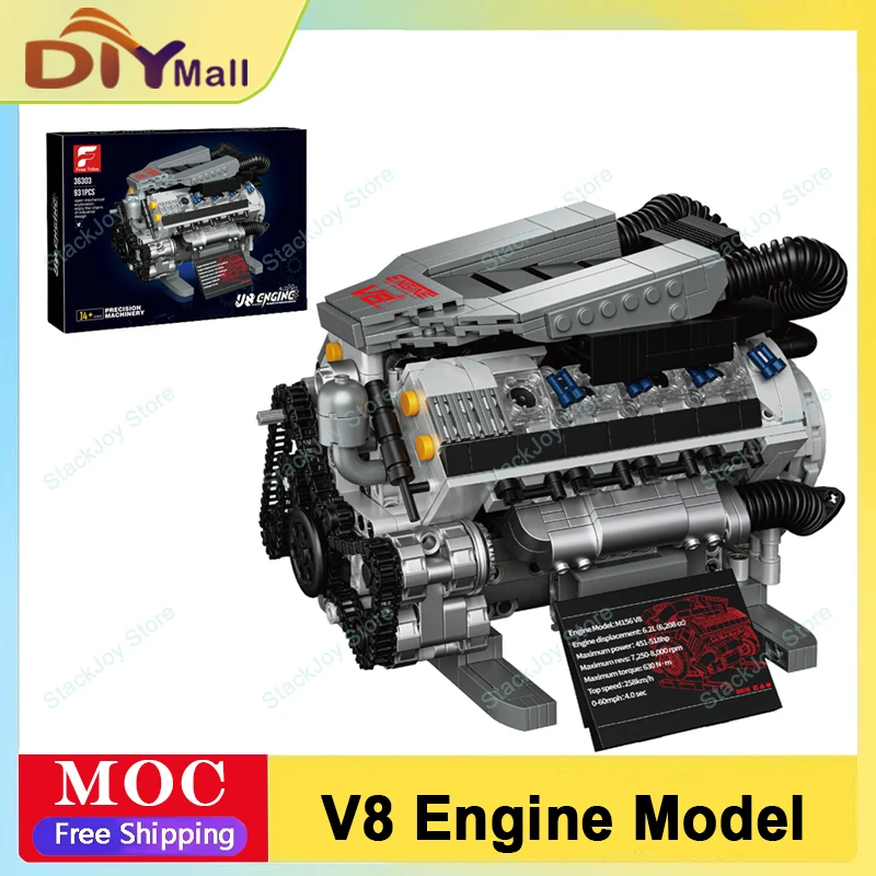 36303 931pcs Supercar V8 Engine Model Building Blocks Set Technical Assembly Brick Toys Creative STEM Educational Xmas Gift