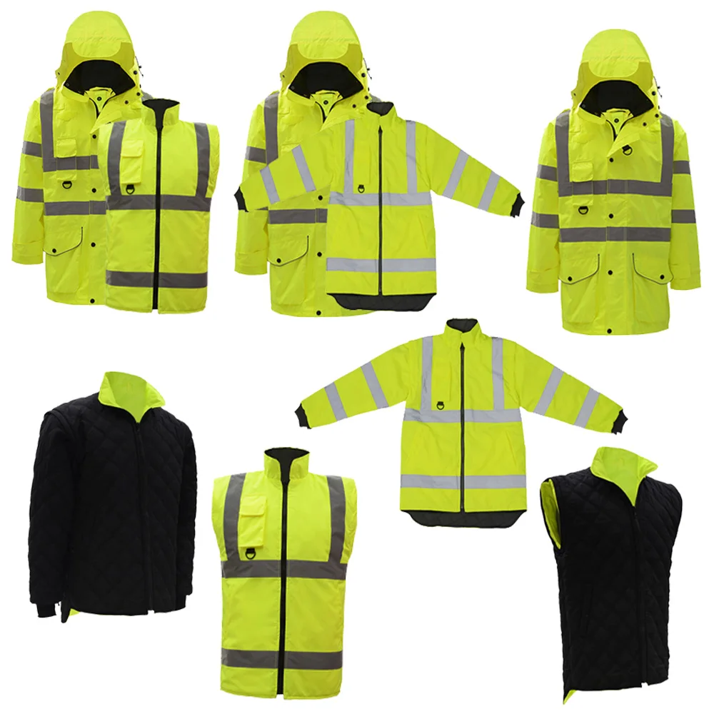 SFvest EN471 ANSI/SEA 107 AS/NZS  Hi vis 7 in 1 waterproof parka windbreaker workwear rain coat reflective safety jacket