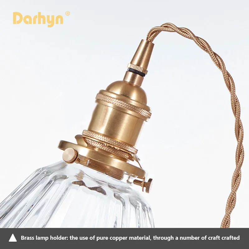 Nordic Glass Pendant Light Pendant Lamp Copper Lamp Brass Creative Minimalist E27 Transparent Lampshade For Restaurant Light