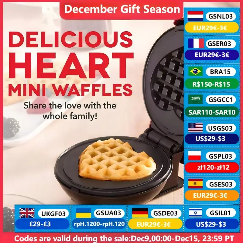 Multi Functional Mini Heart-shaped Waffle Maker, Double-sided Heated Breakfast Toaster, Portable Baking Machine