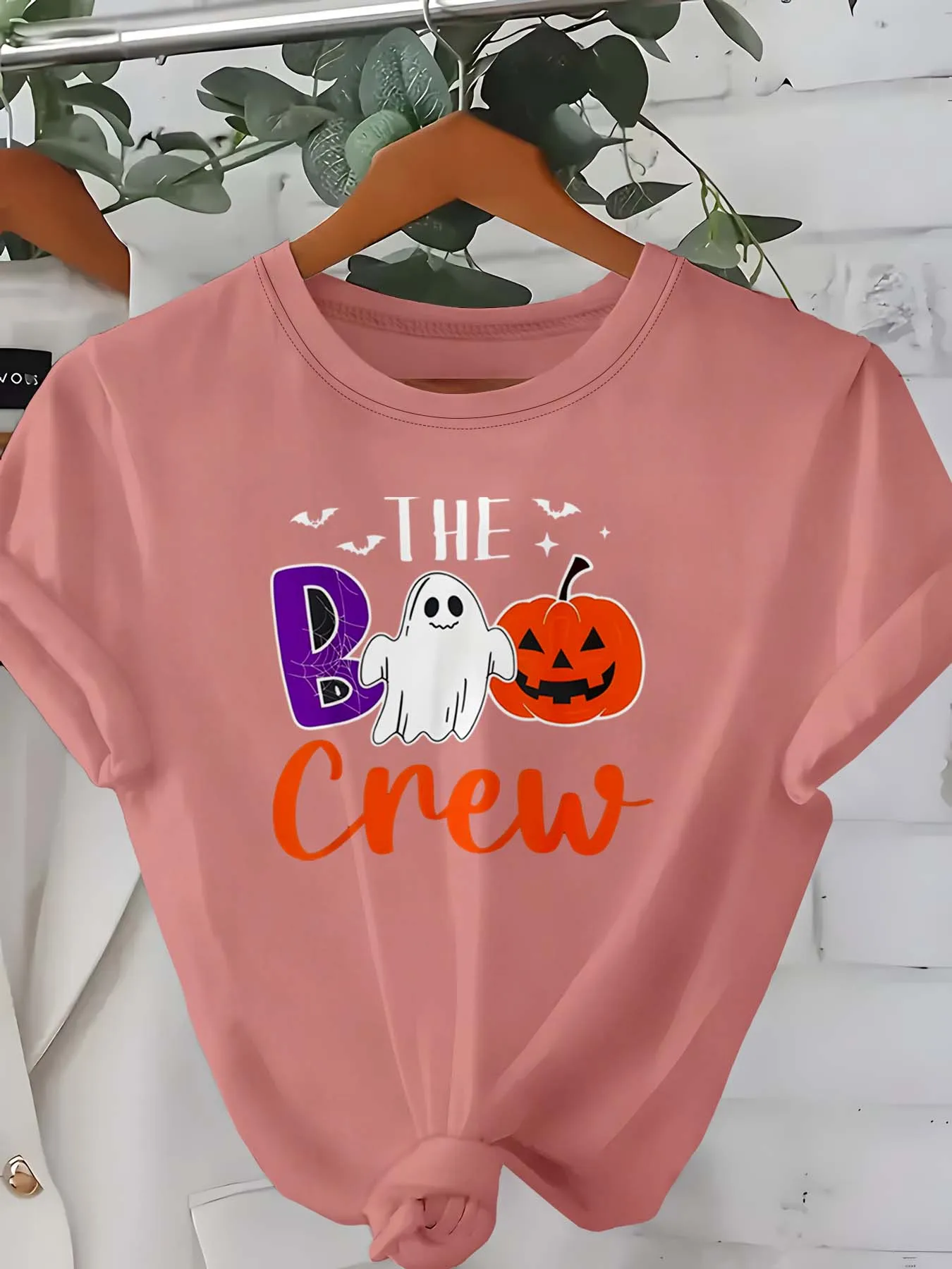 Plus Size Halloween Themed Attire With Boo Crew Ghost Pumpkin Spider Web Motifs For Festive Stylish Looks