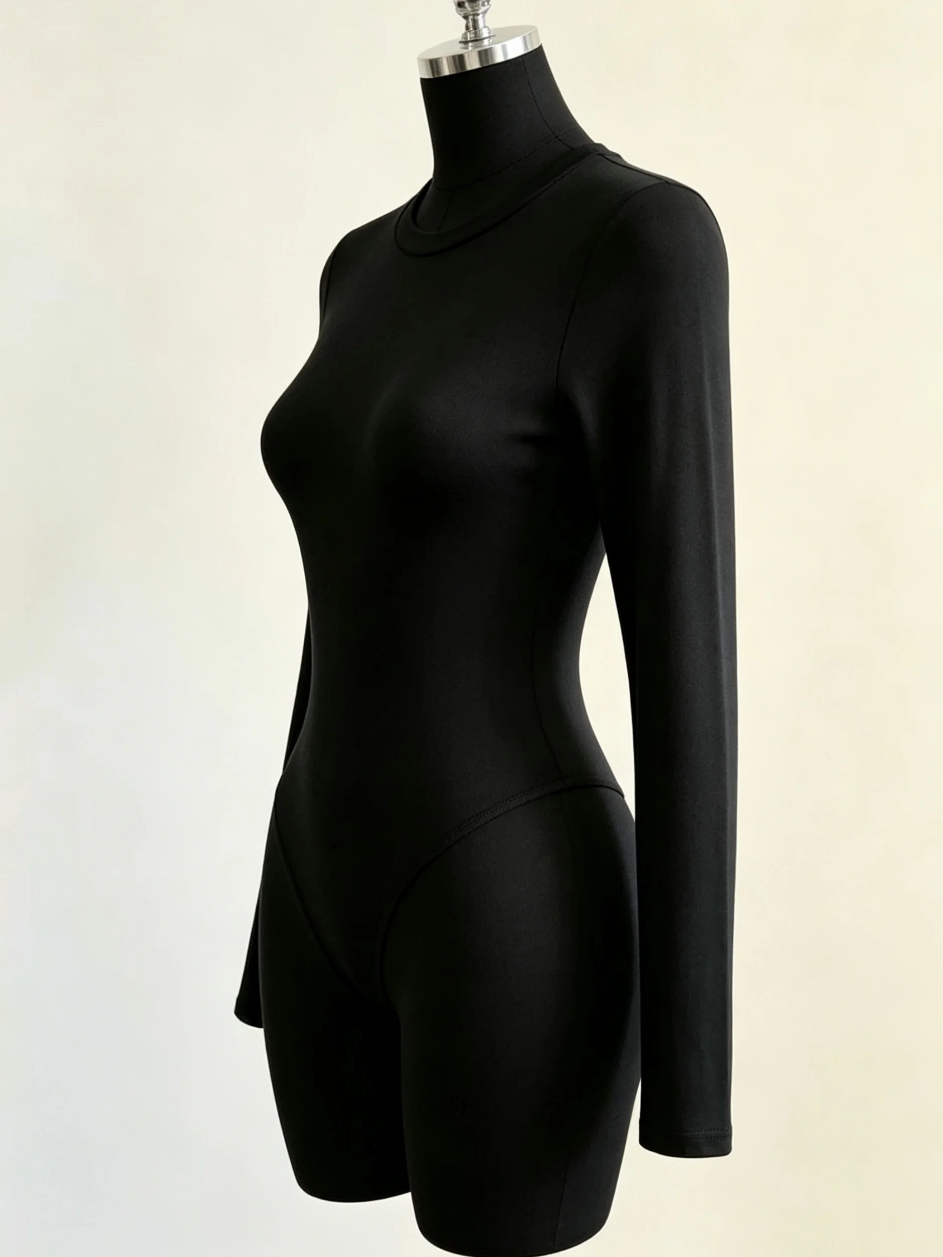 Damen-Body mit Rundhalsausschnitt und langen Ärmeln, hoch geschnitten, schmal geschnitten, figurbetont, Y2K, sexy, lässig, Basic, einteiliges Oberteil – Detail 27