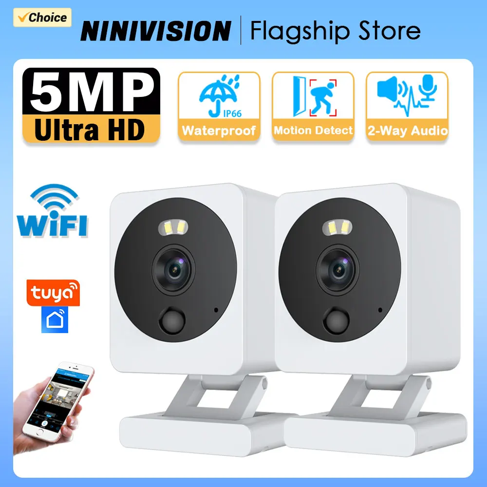 

5MP MINI Outdoor WiFi Camera Waterproof 2-Way Audio Smart Home HD Video Surveillance Cameras Wireless Square IP Camera Tuya app