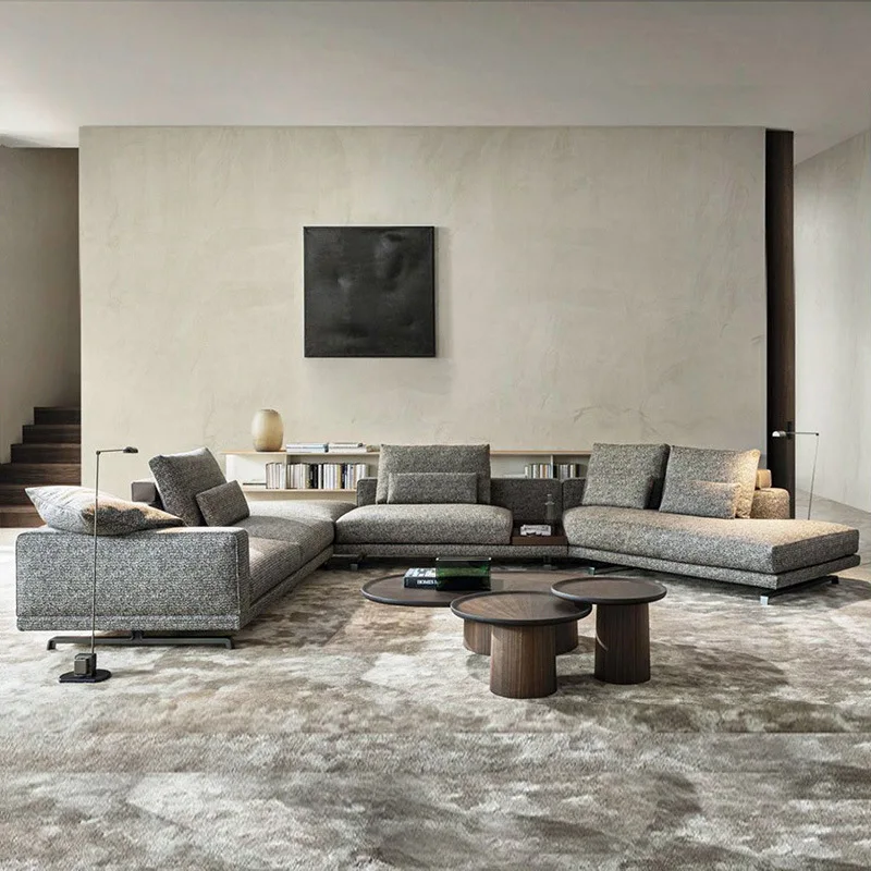 Large apartment high-grade cotton and linen fabric sofa living room flat-floor villa Italian straight row special-shaped corner