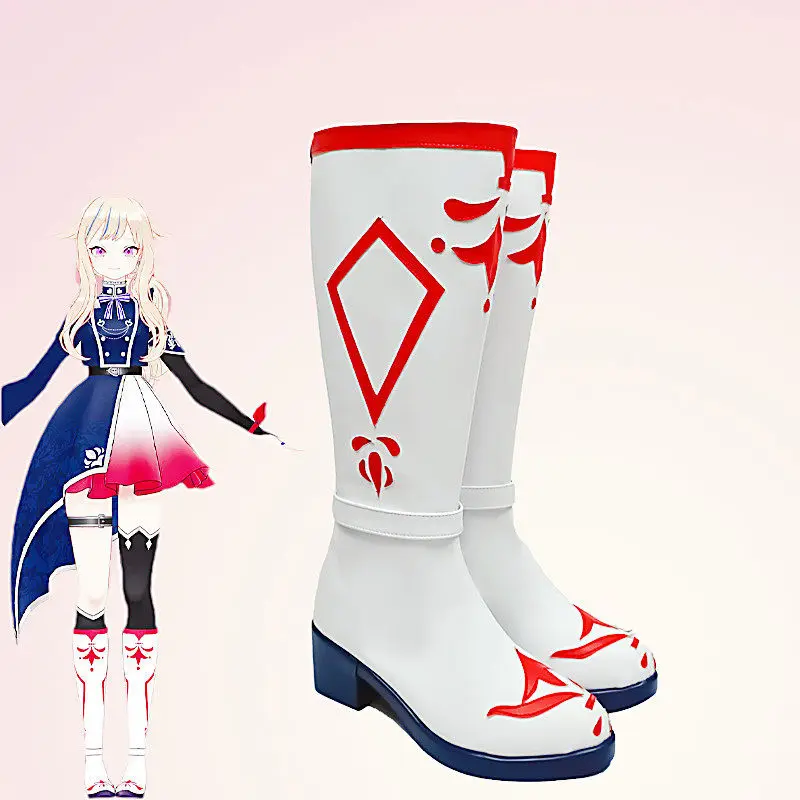 Anime Virtual YouTuber Suzuki Hina Cosplay Shoes White High Heels Long PU Leather Boots For Halloween Carnival