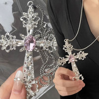 Gothic Big Zircon Cross Necklace Unisex Y2K Irregular Goth Large Cross Pendant Necklaces for Men Women Couple Necklace Jewelry
