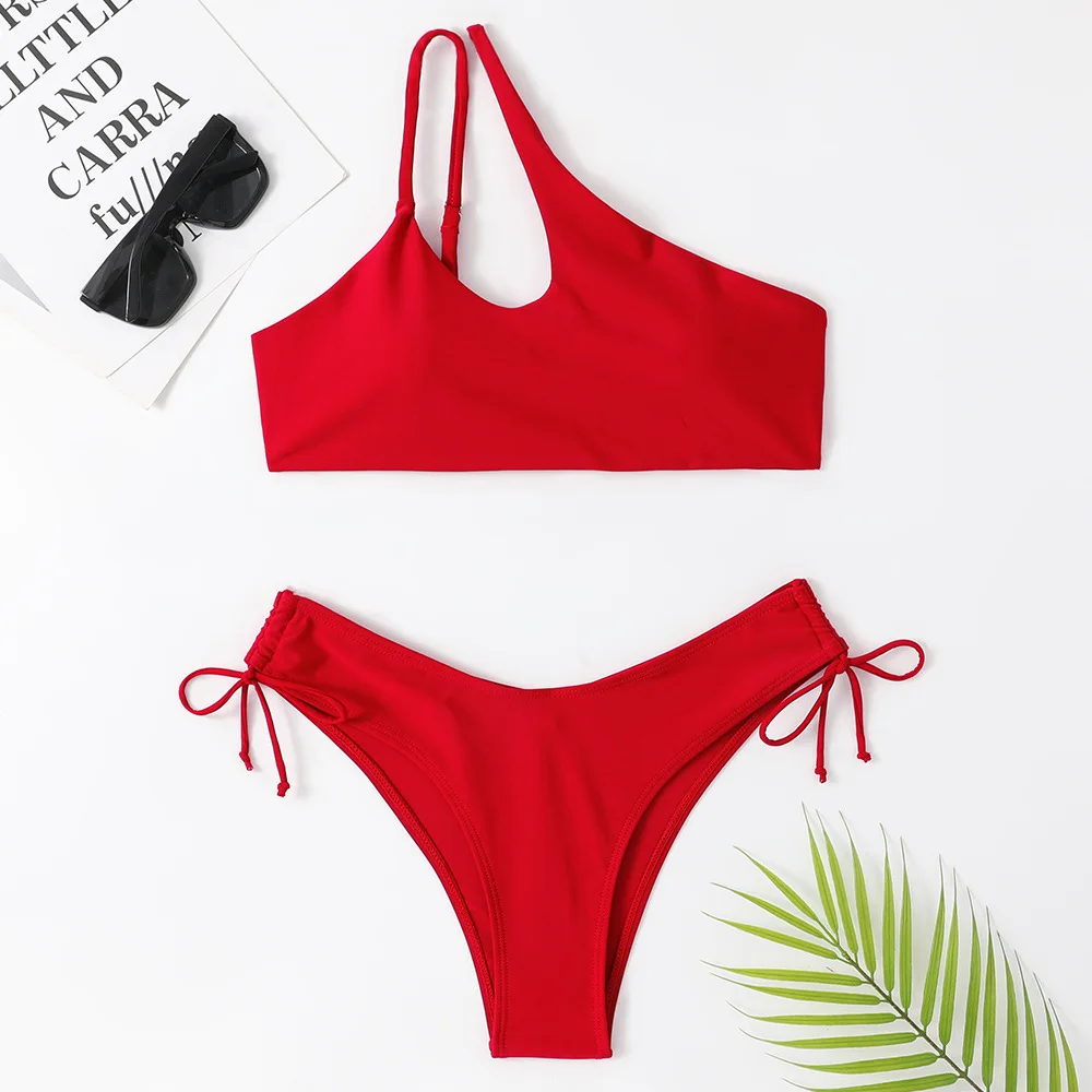 2025 sommer Neue Sexy Hohl Schulter Frauen Strand Split Badeanzug Einfache Feste Farbe Weibliche Bikini Zwei-stück Sets