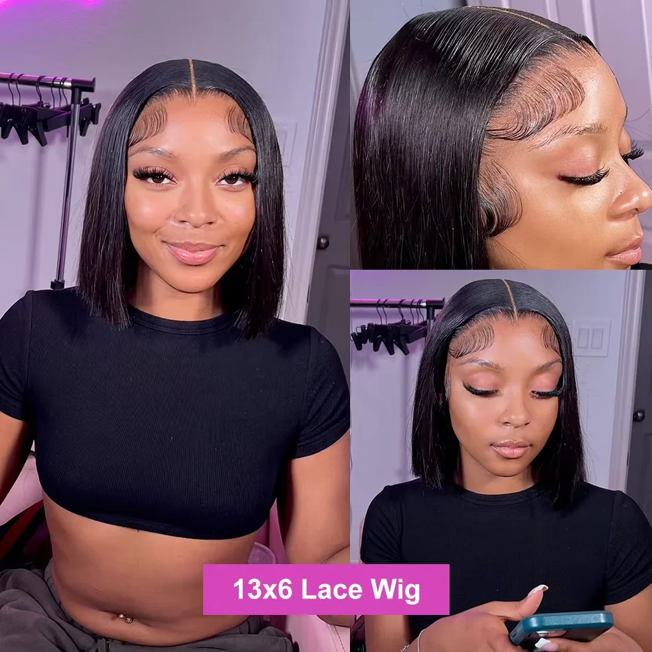 البرازيلي العظام مستقيم قصير Bobs 13x4 الدانتيل الجبهة الباروكات 250% الكثافة 13x6 HD الدانتيل الشفاف أمامي خصلات الشعر المستعار الإنسان للنساء