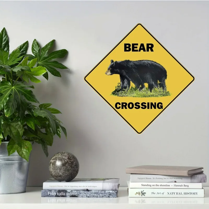 Black Bear,Deer,Cow,Moose,Bison Crossing Warning Metal Sign, Funny Vintage Metal Wall Decor for Bridges,Forests,Outdoors,Farms