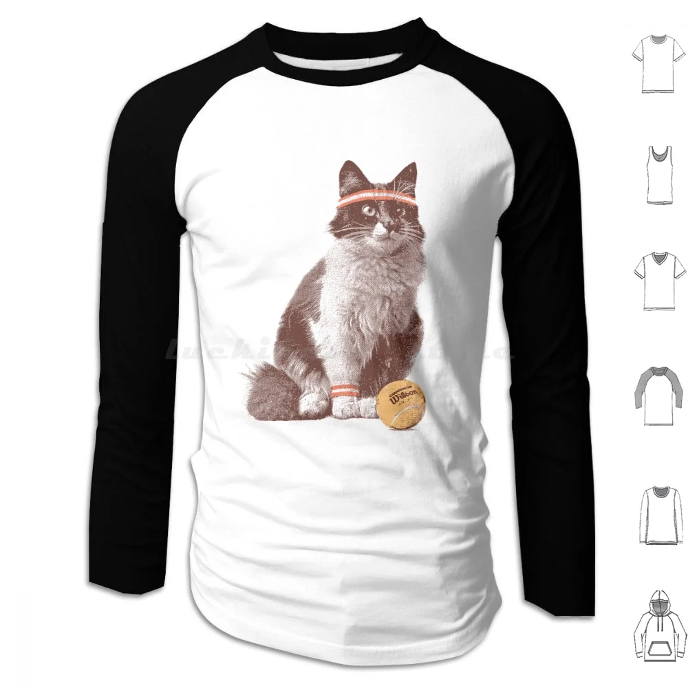 

Tennis Cat Hoodie cotton Long Sleeve Cat Animal Tennis Vintage Mcenroe Sport Retro Ball Children Child Kid Nursery Fun