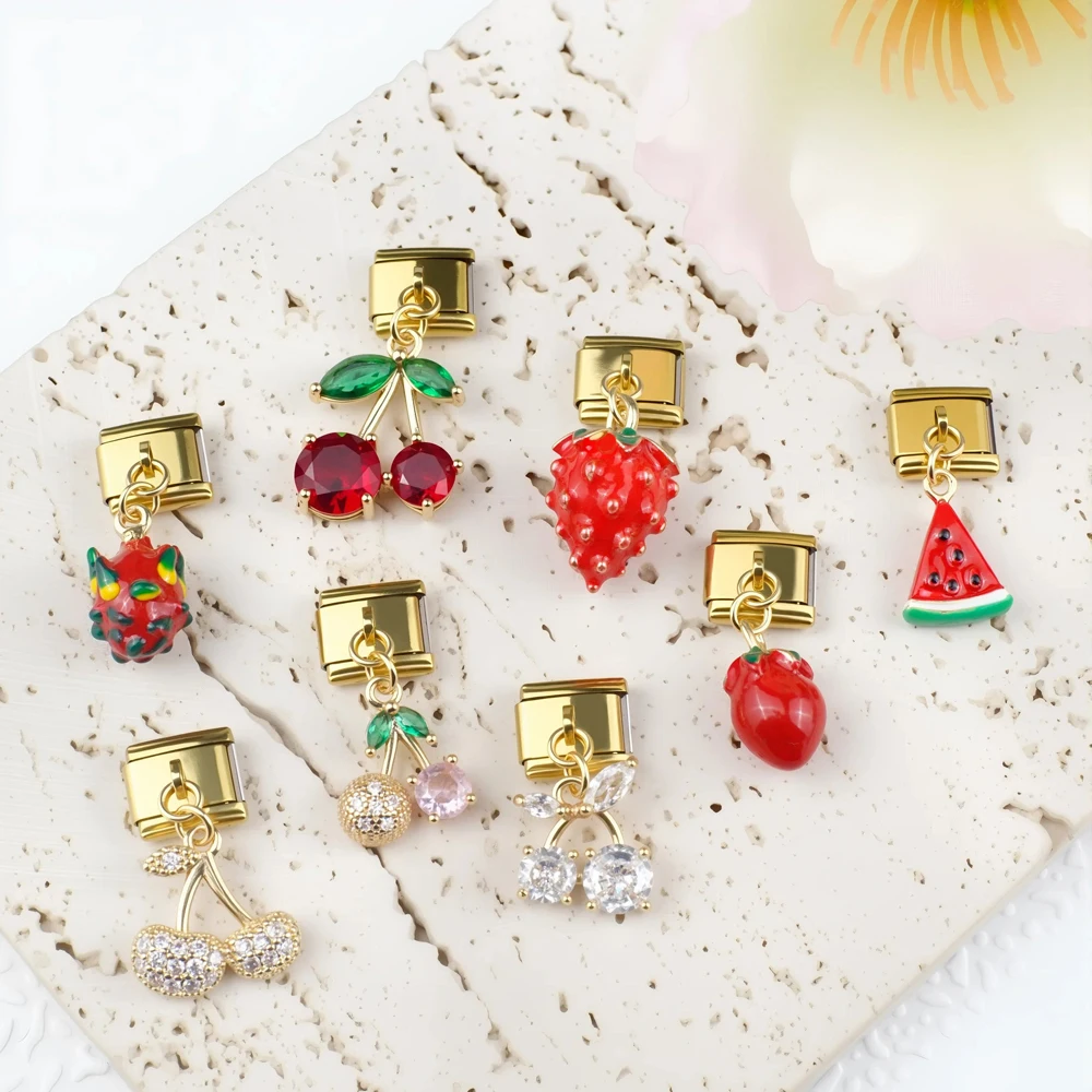 

SHIQING Pitaya Cherry Strawberry Italian Gold Plated Charm Bracelet Pendant Jewelry Charms Bracelets Mothers Day Gift