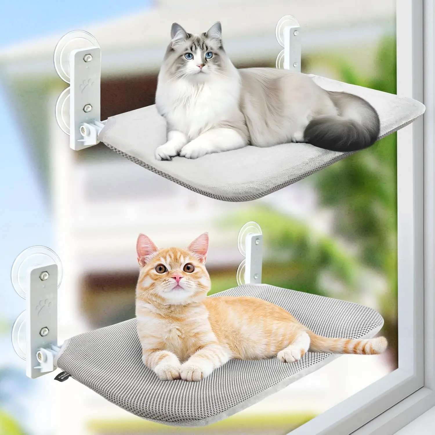 

2PCS Cat Window Hammock Foldable Sill Seat with Suction Cup, 20.5' x 11.8', Holds Up to 55lbs (Grey, M)