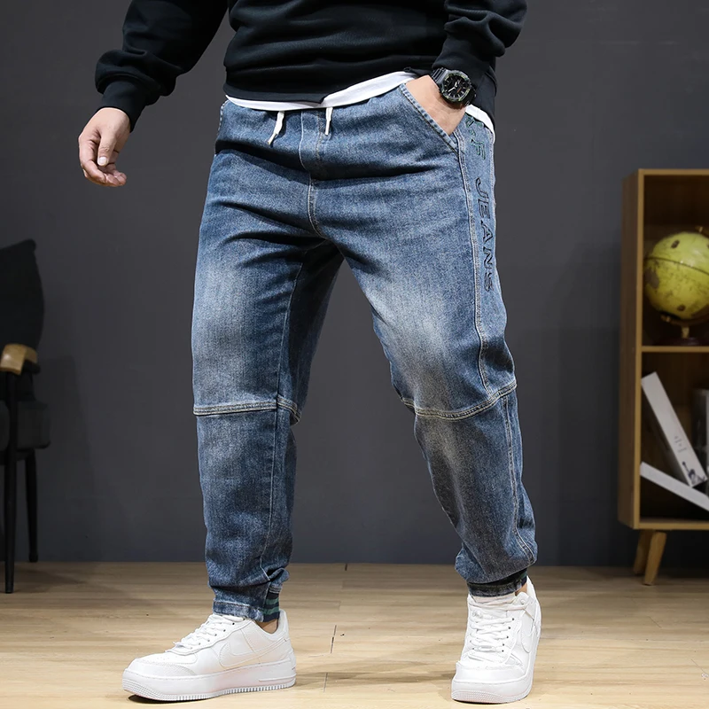 Jogger Jeans Men Denim Pants Plus Size 8XL Fashion Casual Elastic Waist Denim Pants Male Solid Color Trousers