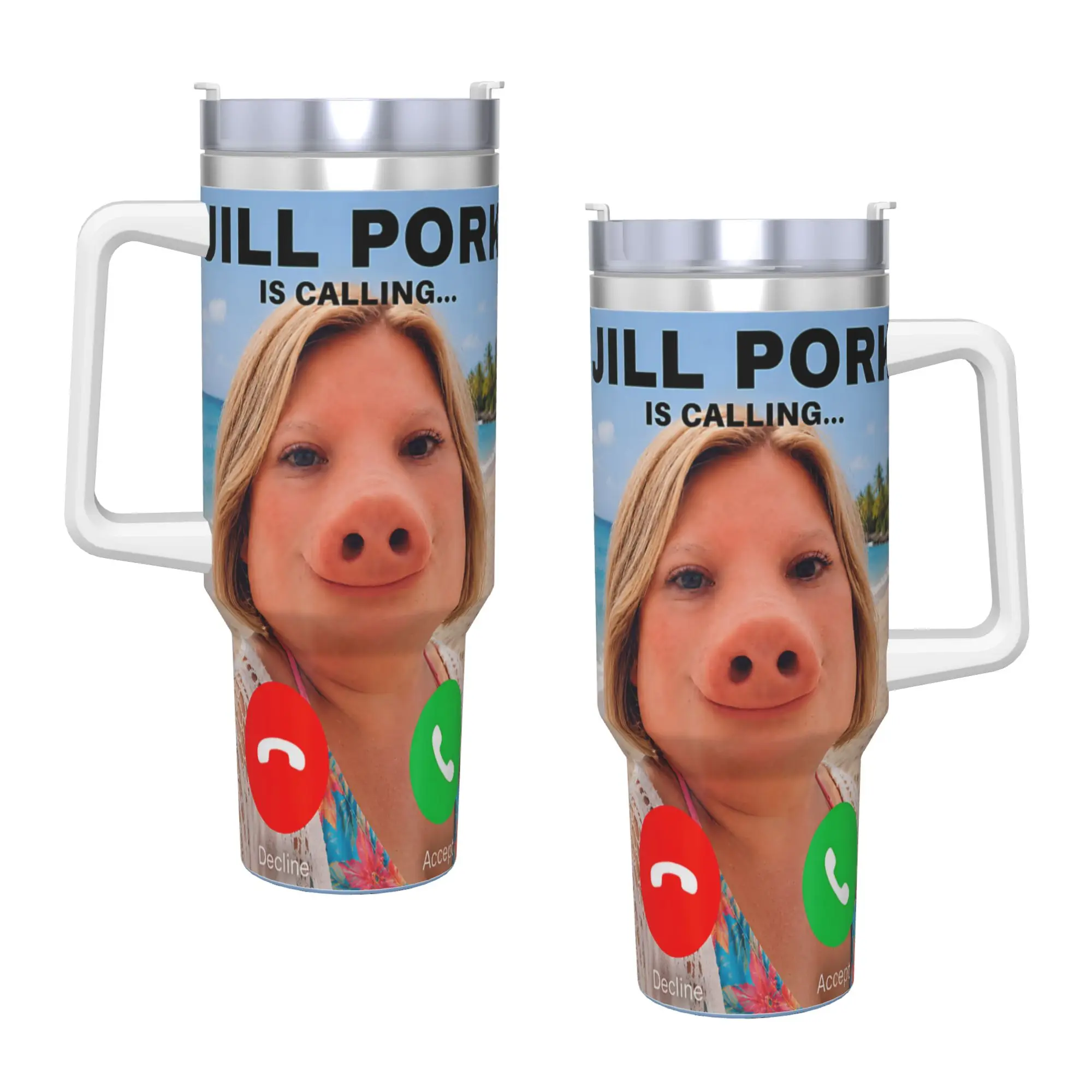 Stainless Steel Tumbler Jill Pork John Pork Funny Calling Phone Shirt Brainrot Mugs Cup Travel Cold Drink Water Bottle