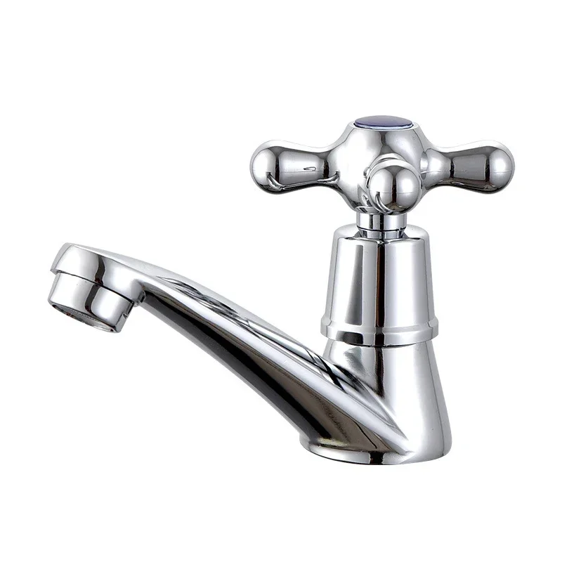 

Bathroom Faucet Zinc Alloy Wash Basin Faucet Quick Open Single Cold Water Tap Cross Handle Toilet Corrosion Resistance Sink Tap