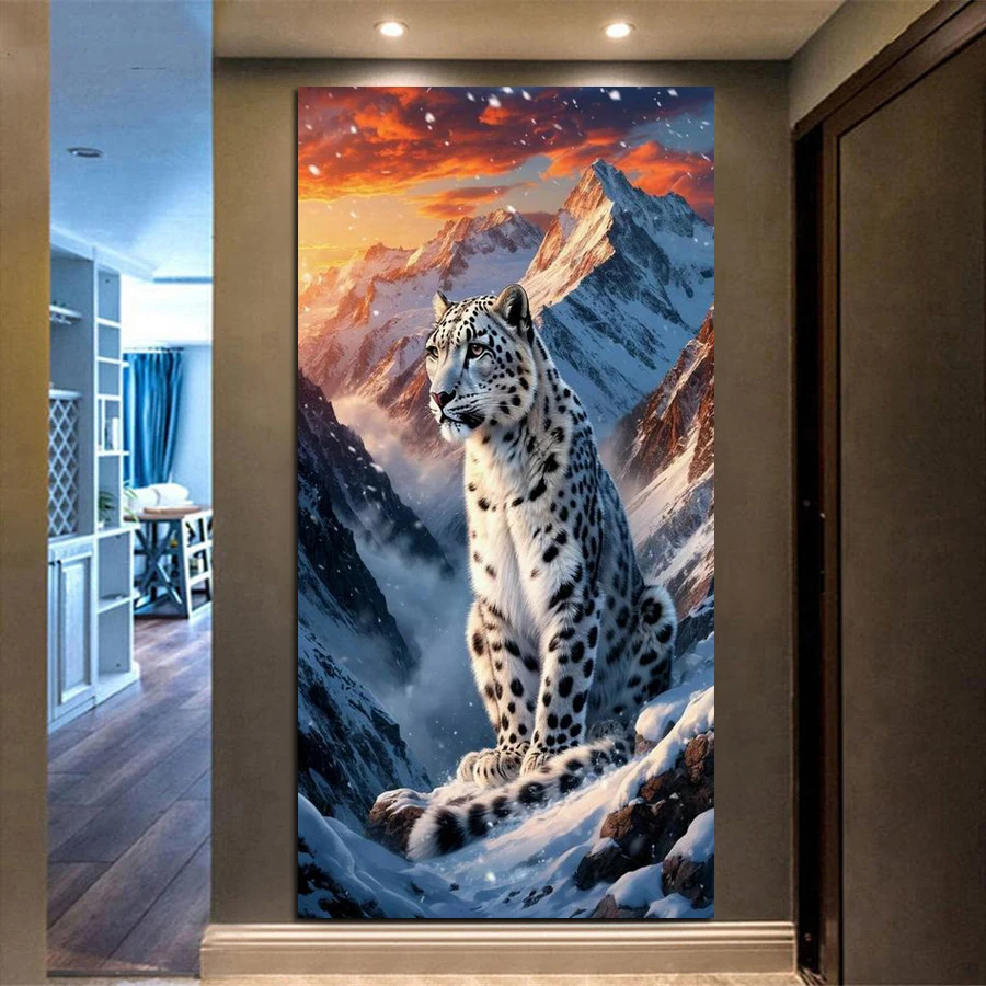 

Fullcang Snow Mountain Leopard Large Size Diy Diamond Painting Kits Animals Full Square Round Drill Mosaic Embroidery Picture