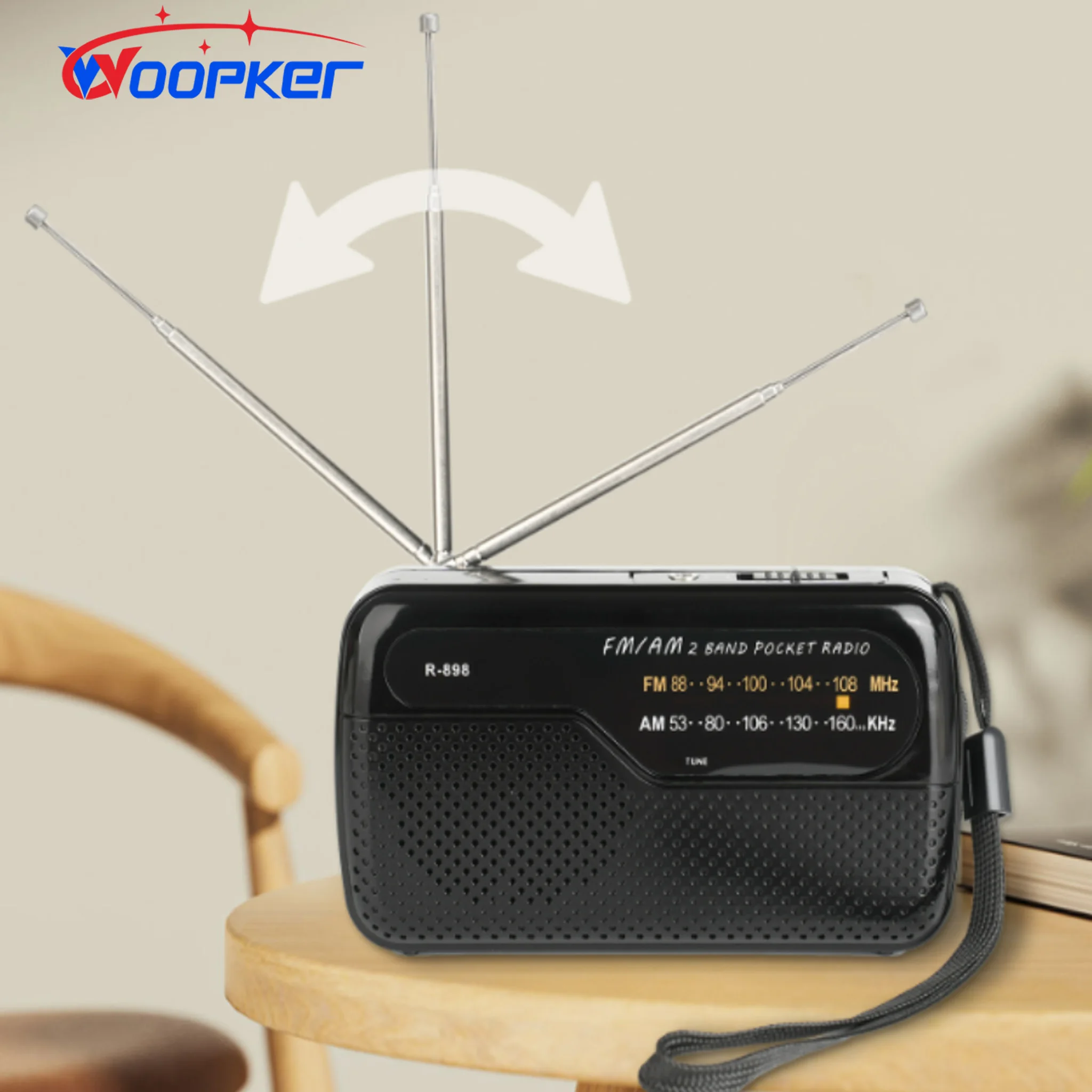 

Woopker Portable FM AM Radio Battery Operated Mini Speaker with Tuning Pointer Compact Pocket Radio for Outdoor Gym Work