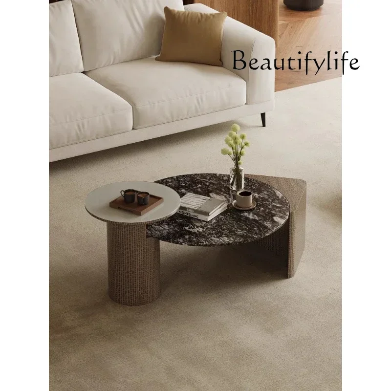 

S Italian Minimalist Marble Coffee Table Living Room Home Light Luxury High-Grade round Coffee Table