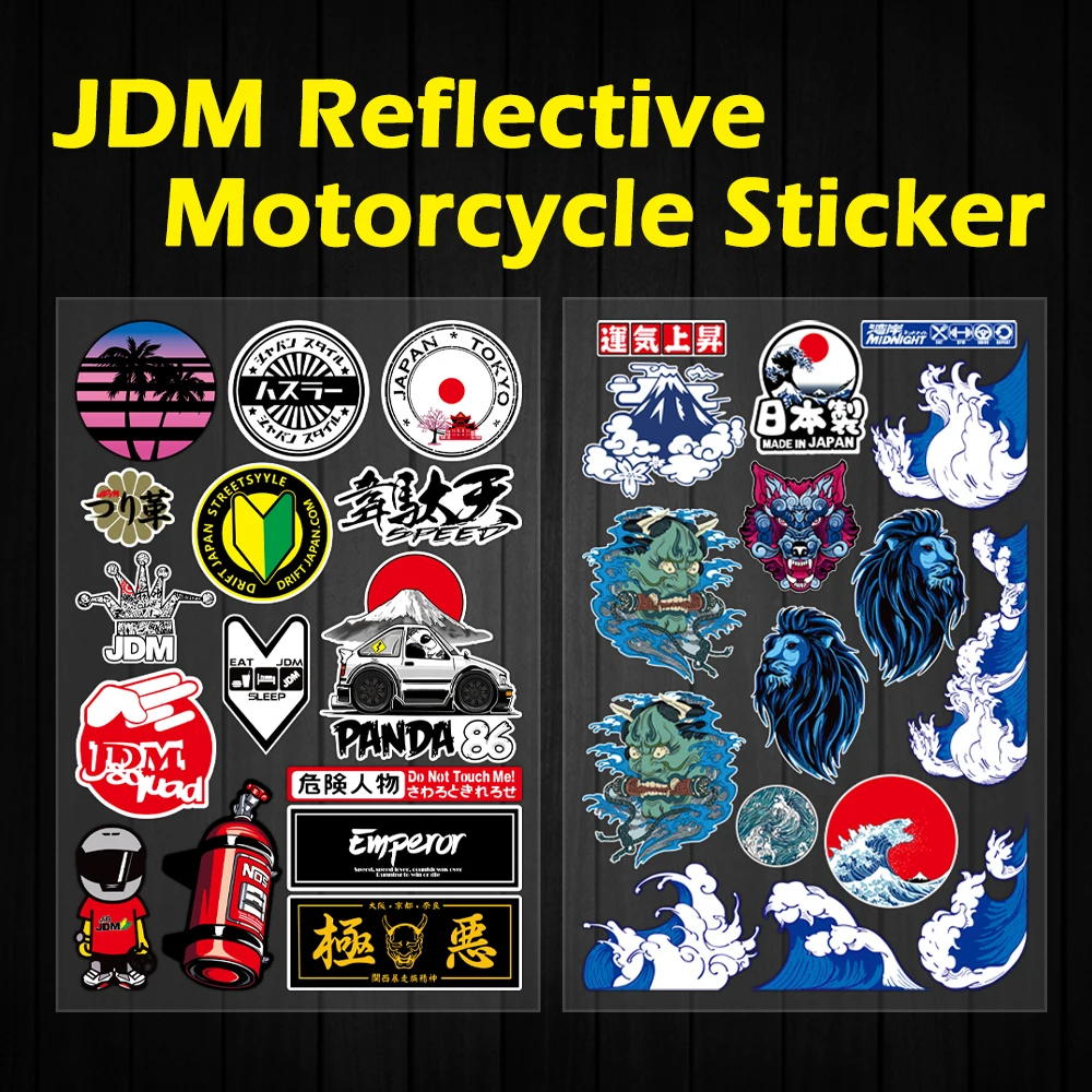 

2 комплекта JDM светоотражающие наклейки для мотоцикла, мото скутер, шлем, виниловые аксессуары, наклейка для Honda Yamaha Mt07 Kawasaki Z900