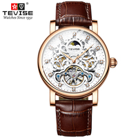 TEVISE Automatic Mechanical For Men Waterproof Hollow Leather Luminous Business&Fashion Style Stainless Steel Wristwatch