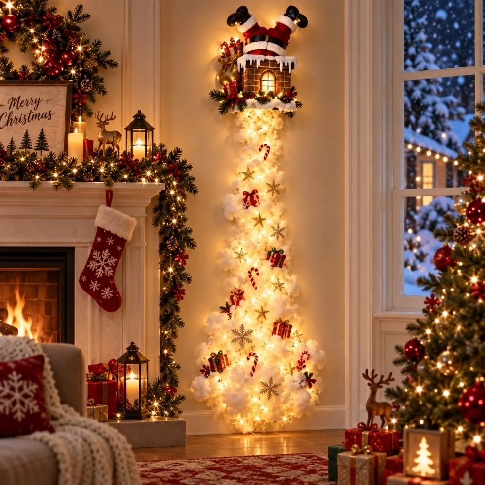 2D Flat Acrylic Christmas Magic Trail Wall Light Elk Snowman Snowflake Santa Claus Wall Lamp Stars Bell Gift Wall Decor