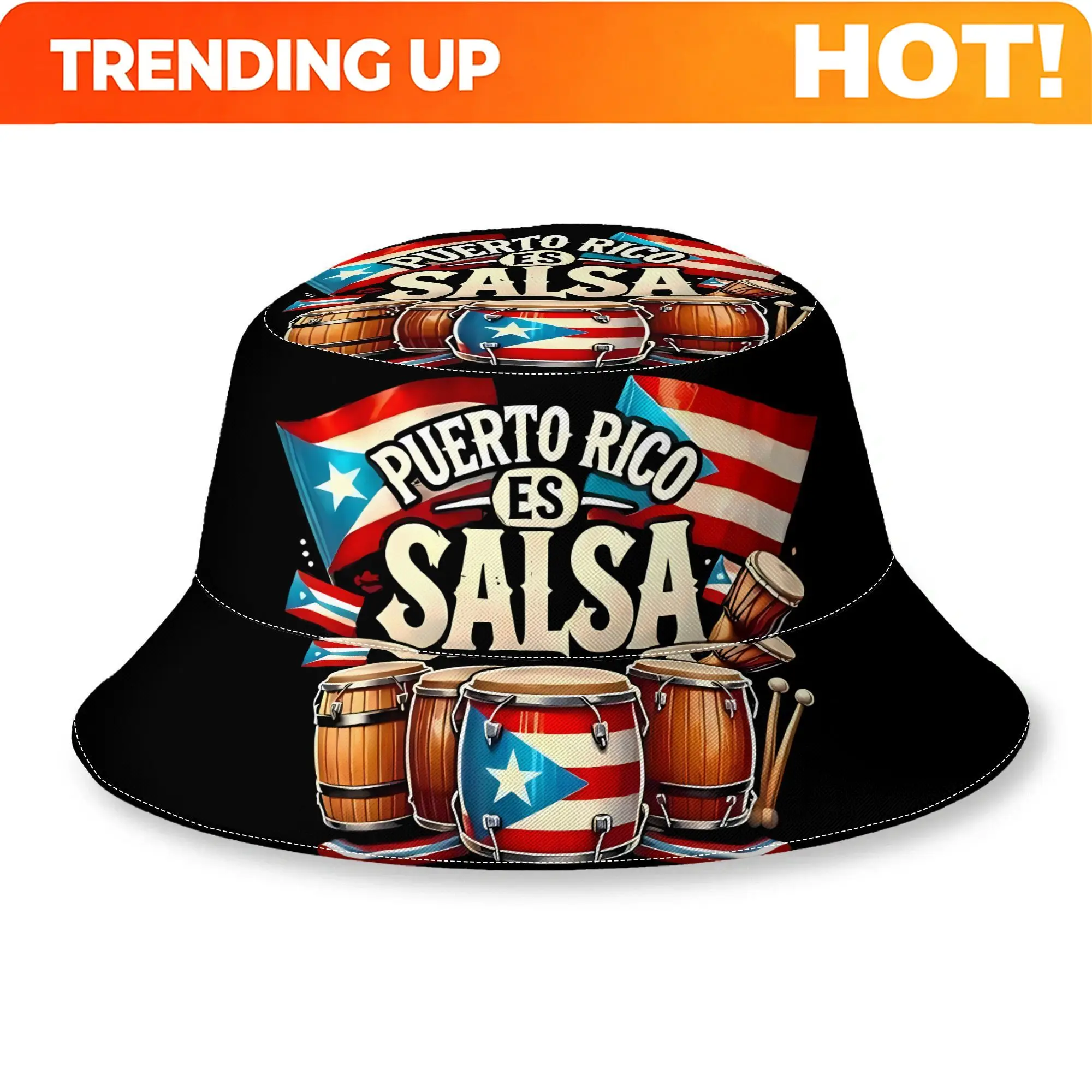 Custom 2D Print Design Puerto Rico Fashion Outdoor Bucket Hat Unisex Outdoor Street Hip-hop Beach Cap