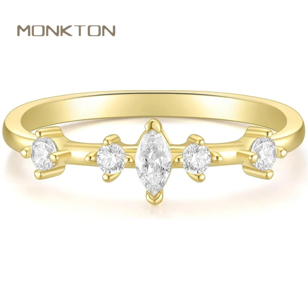 

Monkton14K Gold Plated CZ Wedding Bands for Women Dainty Stackable Tiny Marquise Cubic Zirconia Engagement Promise Rings