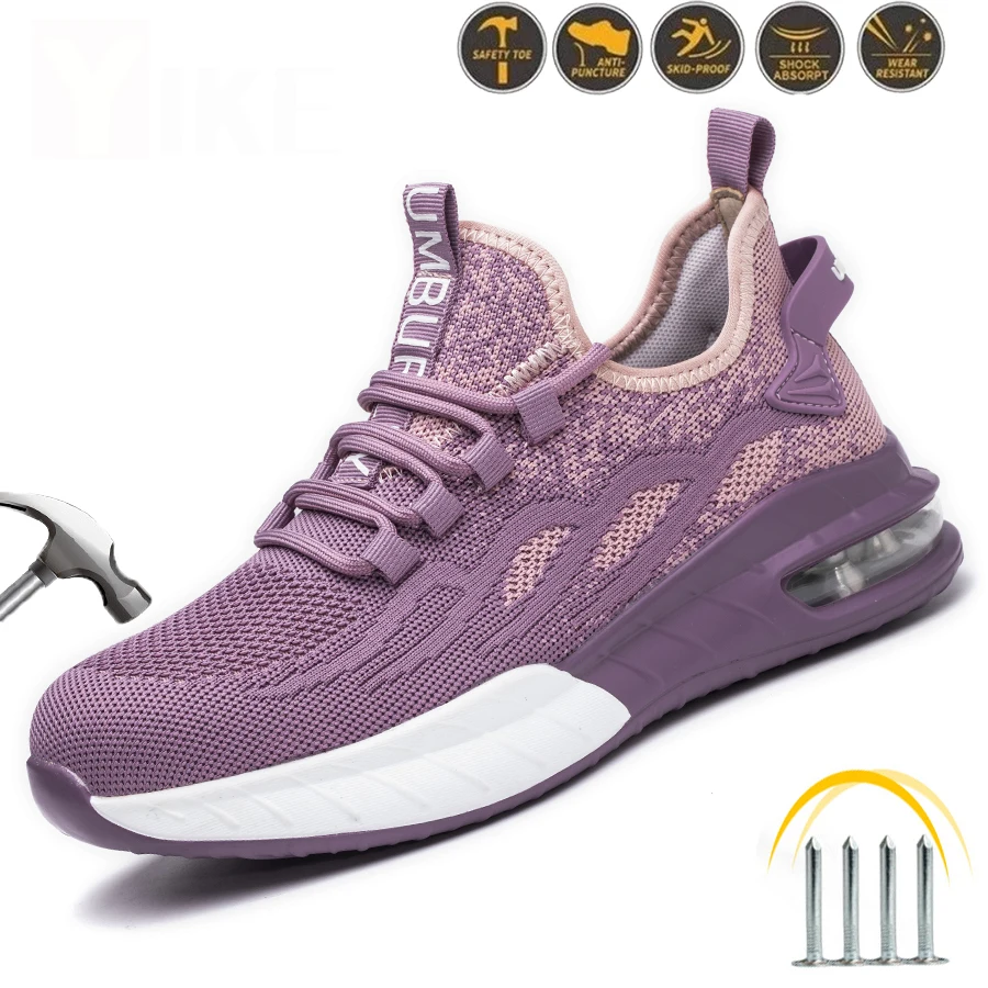 

Women's Safety Shoes Steel Toe Anti- Crush Lightweight Breathable Outdoor Protective Work Shoes for Factory Warehouse