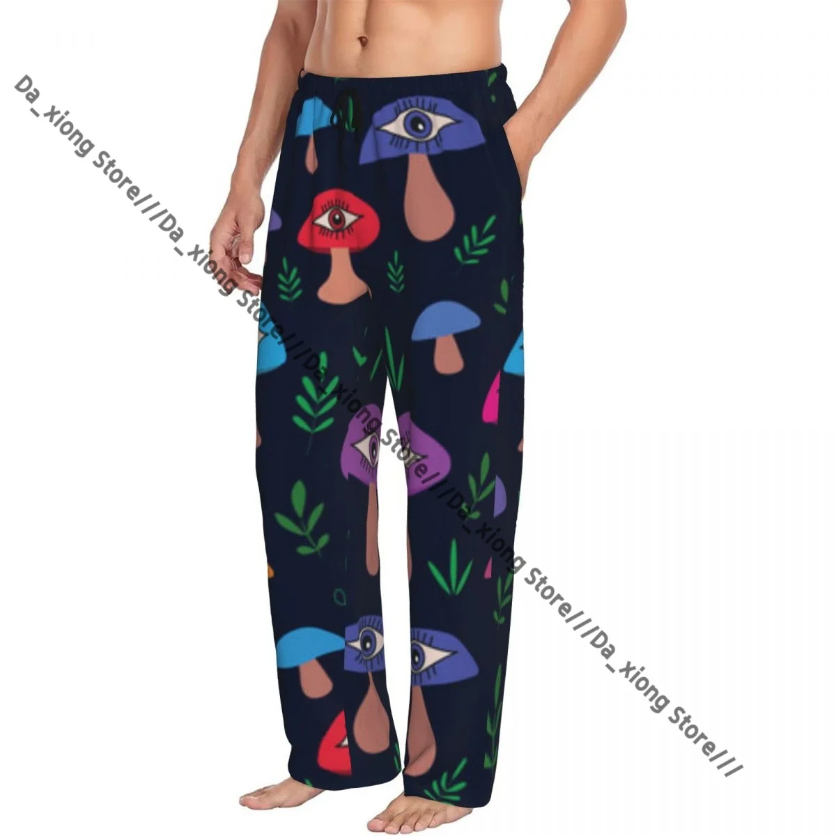 

Men Sleep Bottoms Male Lounge Trousers Men's Magical Trippy Mushroom With Eyes Leaves Pajama Pants