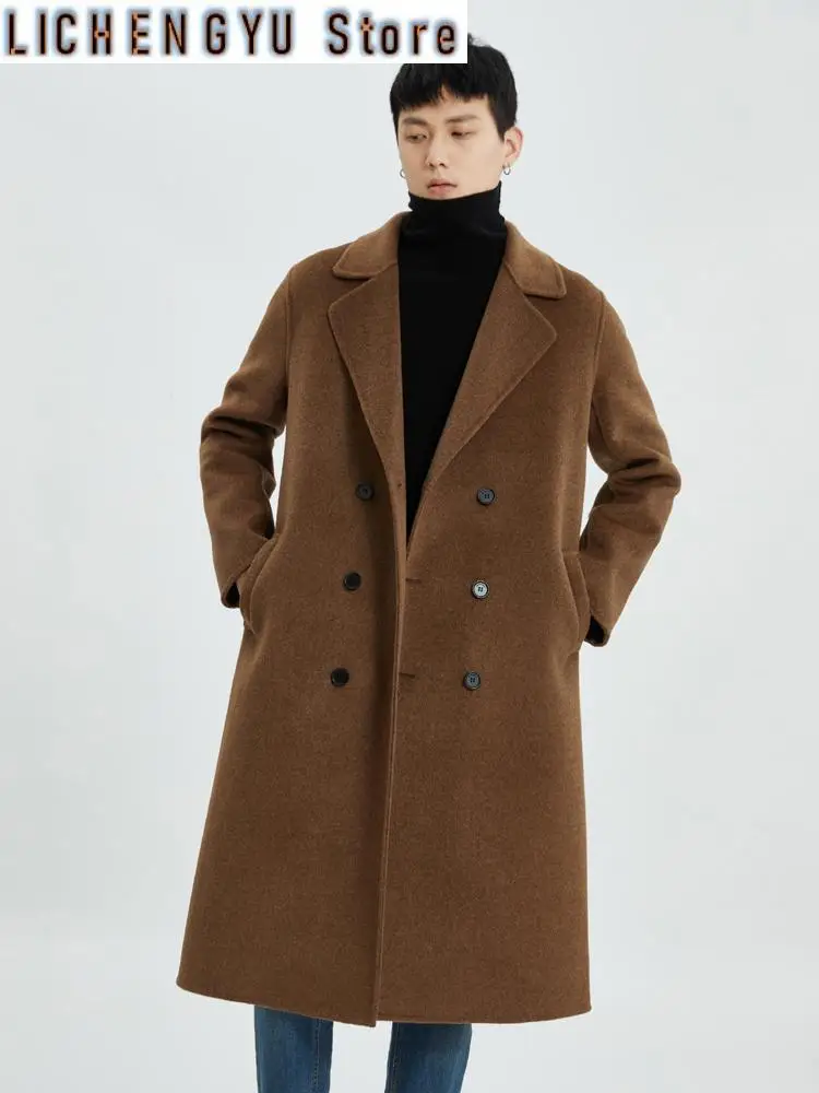 High-End Men's Coat 100% Pure Wool Winter Thickened Outerwear Coat Double-Breasted Trendy Coat Fashionable All-Match Trench Coat