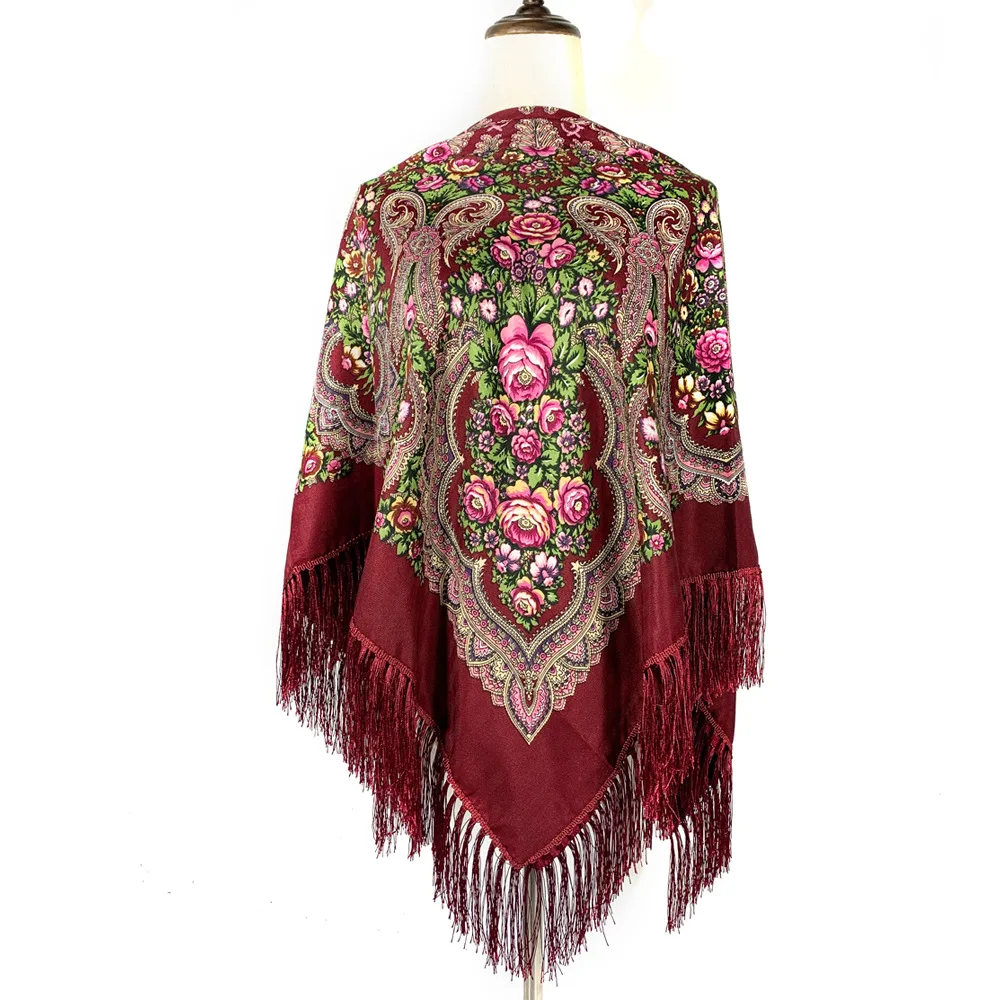 110*110cm Russian Scarf for Women Square Handkerchief Floral Print Soft Cotton Ethnic Girl's Head Wrap Office Elegant Scarves